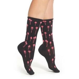 Hue Women Jean Socks 2-Pair Black Neon Pink Palm Trees One Size 2049